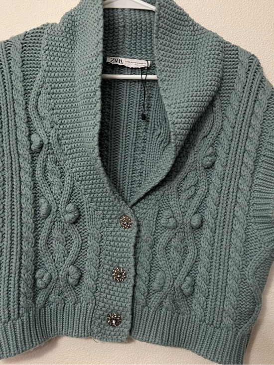 Zara Sweaters - ZARA Sage Green Cable Knit Cardigan with Decorative Buttons